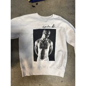 TUPAC Amaru Shakur Sweatshirt Size Small Signature Unisex White Pullover 2PAC